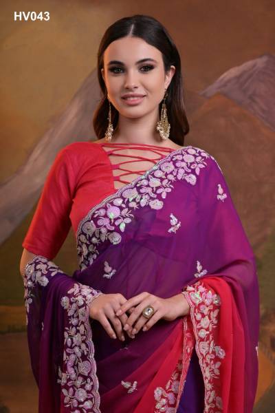 FASHION BERRY KAJAL PADDING HV042 TO HV044 DESIGNER GEORGETTE SAREE WHOLESALER IN INDIA